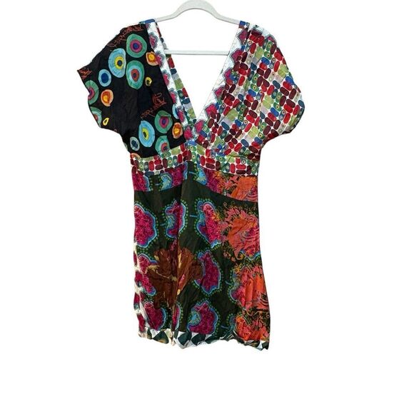 Desigual Women’s Boho Patchwork Dress Multicolor V-Neck Short Sleeve Size M - Picture 1 of 5